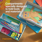 Fiskars Kids Creating Toolbox – Portable Art Storage Organizer with Reversible Lid, Carry Handle, and Secure Snap-Close Design