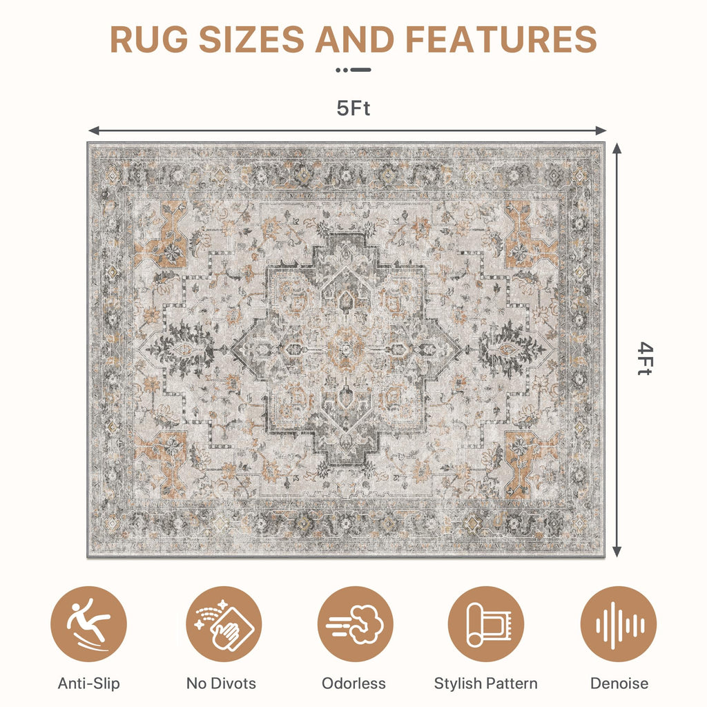 48"x60" Office Chair Mat for Hardwood Tile Floor, Under Desk Carpet Protector for Rolling Computer Chair Mat, Machine Washable Area Rug, Anti-Slip 1/5" Thick Low Pile Thin Vinyl Floor Mat, Taupe