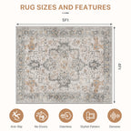 48"x60" Office Chair Mat for Hardwood Tile Floor, Under Desk Carpet Protector for Rolling Computer Chair Mat, Machine Washable Area Rug, Anti-Slip 1/5" Thick Low Pile Thin Vinyl Floor Mat, Taupe