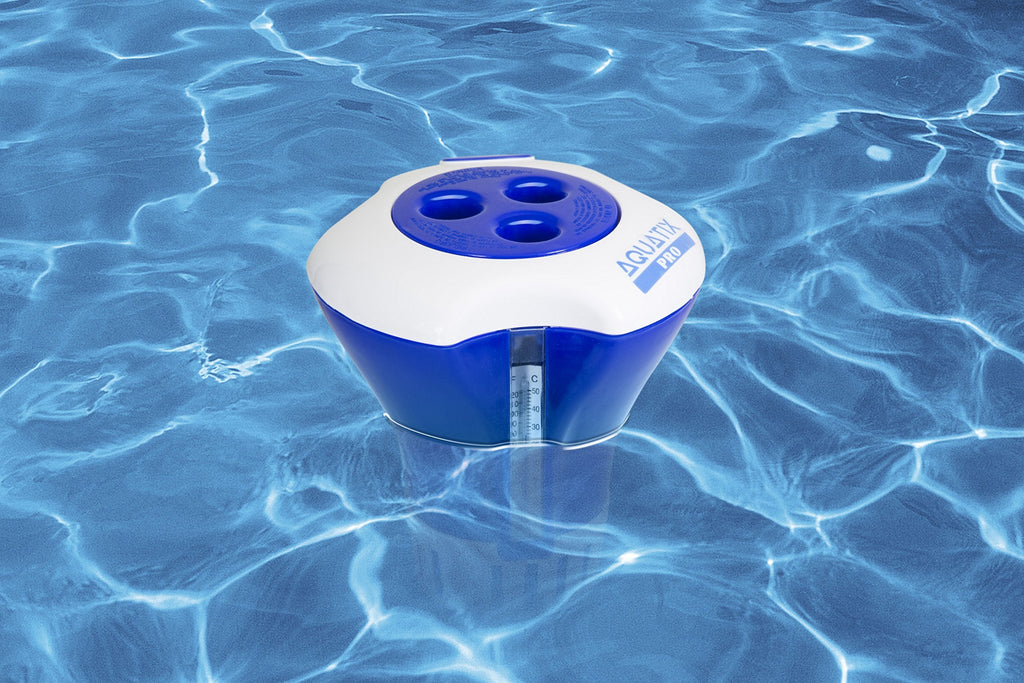 Aquatix Pro Pool Chlorine Floater Dispenser with Thermometer for 1 to 3 inch Tablets, Large & Durable Floating Dispenser for Spa, Hot Tub, In-ground & Above Ground Pools, Adjustable Flow Rate