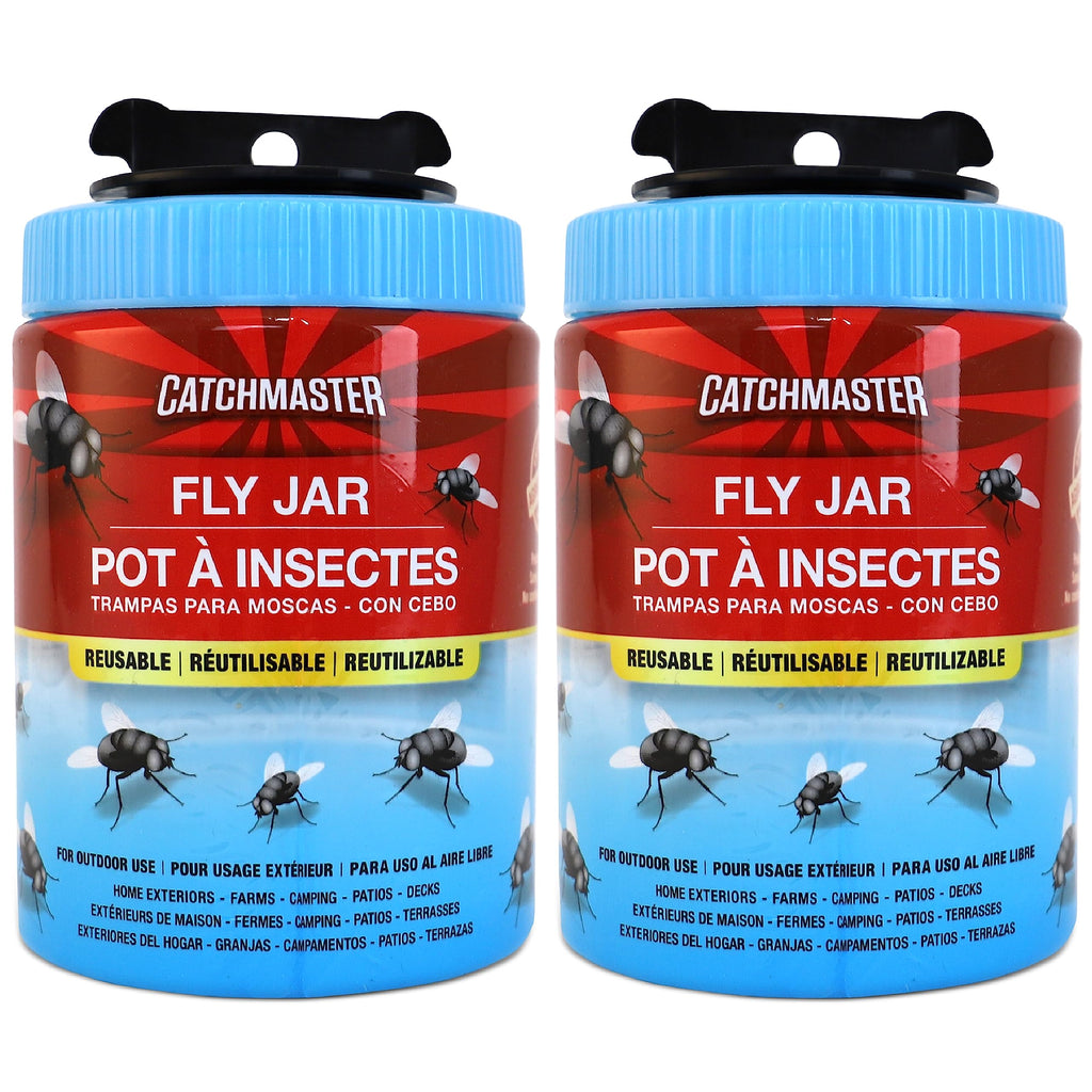 Catchmaster Reusable Fly Traps Outdoor Jar 2-Pack, Bug Catcher and Flying Insect Trap with Natural Attractant for Pest Control, Pet Safe, Non Toxic Bulk Fly Bait Traps