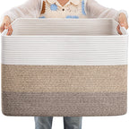 OIAHOMY 108L Large Cotton Rope Basket, Rectangle Woven Baskets for Storage, Nursery Blanket Storage Living Room, Toy Basket With Handle-25”x16”x16”-Gradient Yellow