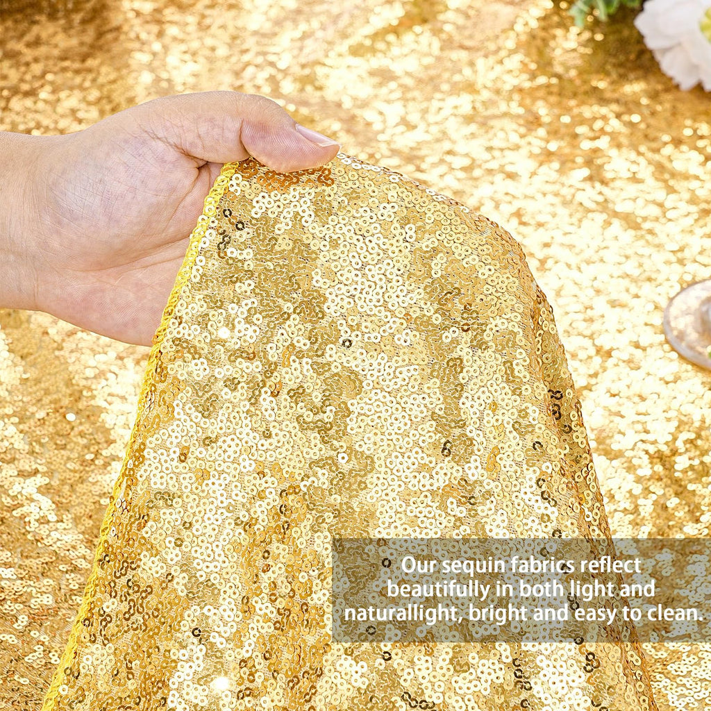 QueenDream Gold Sequin Tablecloth 60x102 Inch Sparkly Gold Wedding Tablecloth for Baby Shower Birthday Christmas Party Decorations