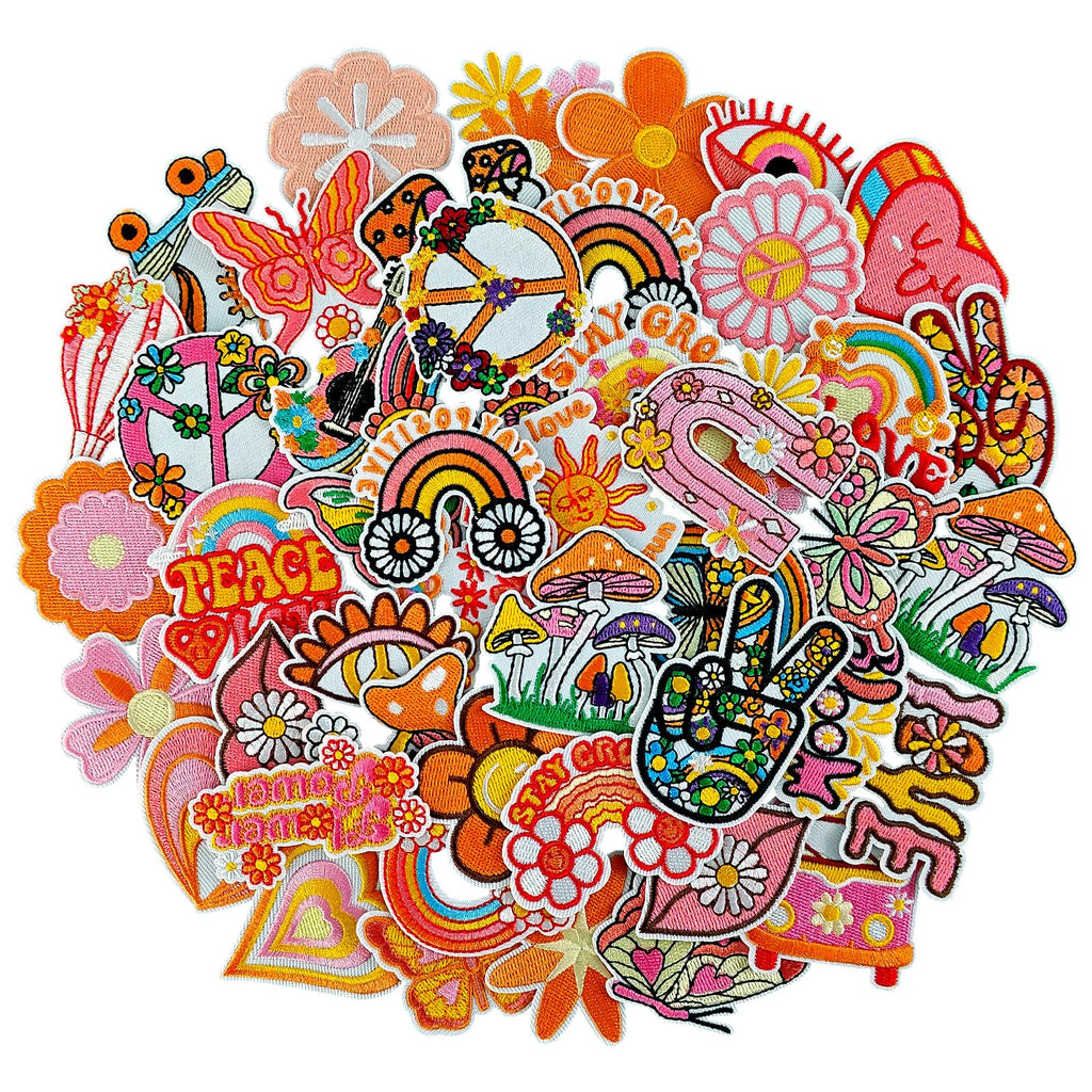 RF-patch 48Pcs Hippie Iron on Patches for Girl, Embroidered Boho Iron on/Sew on Patch for Clothes, Hats, Jeans, Dress, Backpacks, Etc