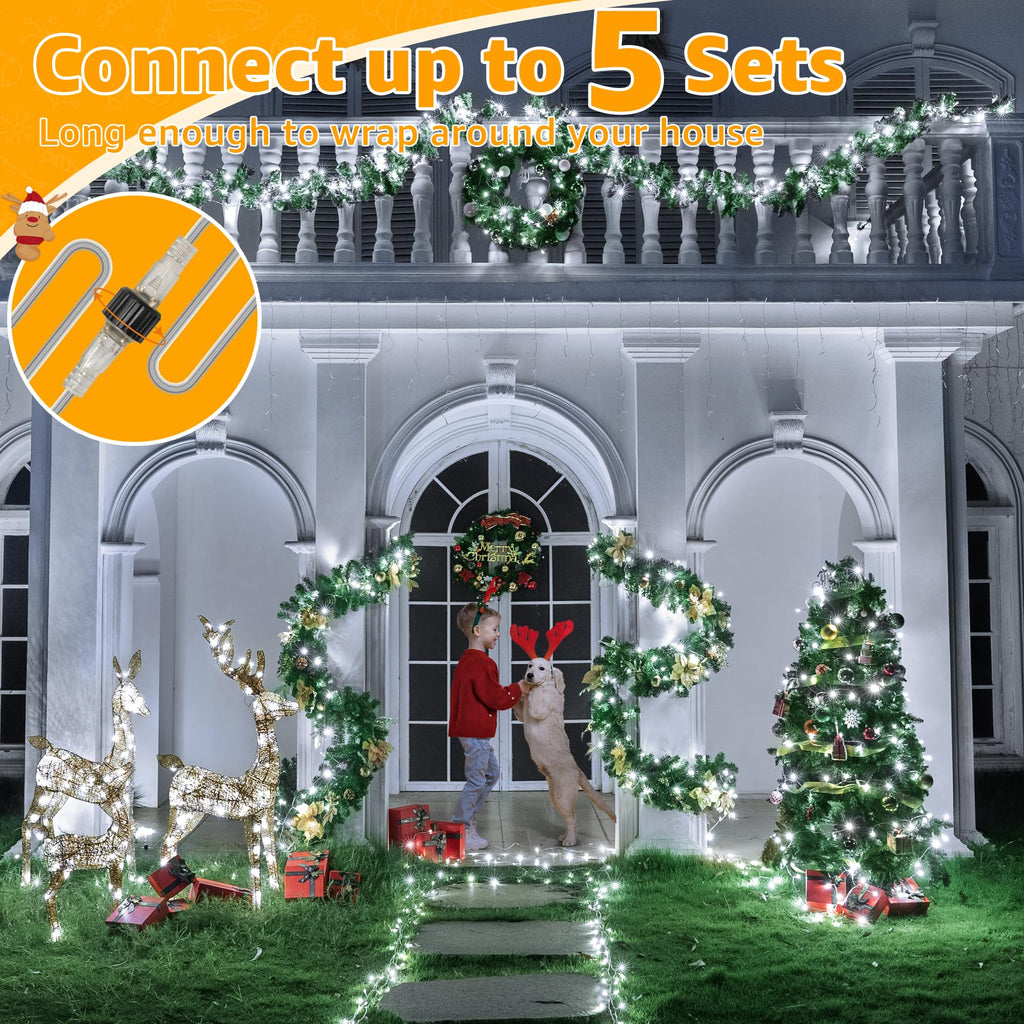 Ollny Christmas Lights 120LED 40FT, Cool White Fairy Lights Waterproof Connectable Timer, 8 Modes Plug in String Lights for Bedroom Outdoor Tree Indoor House Decorations