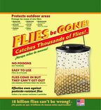 Flies Be Gone Fly Trap - Disposable Non Toxic Fly Catcher - Made in USA - Natural Bait Trap for Patios, Ranches. Easy to Use Outdoor Fly Trap, Keeps Flies from Coming Indoors (12 Pack)