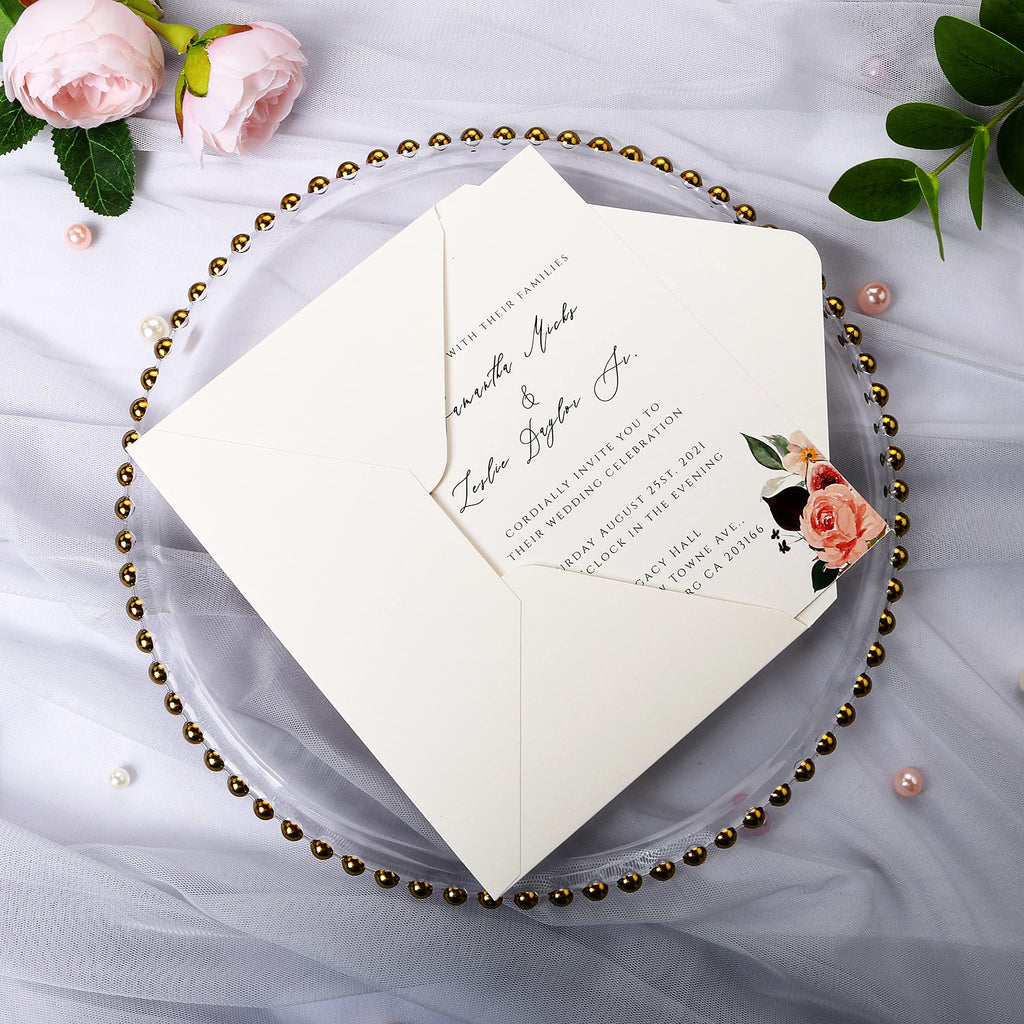 PONATIA 50PCS A7 Thick Shiny Ivory Envelopes, 5.25 x 7.5'' Ivory Wedding Envelopes, A7 Envelopes for Invitations, Perfect for 5x7'' Weddings, Invitation Cards, Christmas Gift Cards Envelopes
