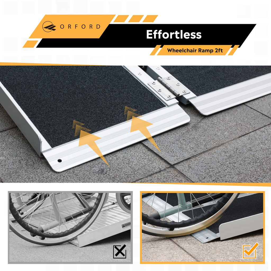 ORFORD Non-Skid Foldable Wheelchair Ramp 2FT, Threshold Ramp with a Non-Slip Surface, Portable Aluminum Foldable Mobility Scooter Ramp, for Home, Steps, Stairs, Doorways, Curbs
