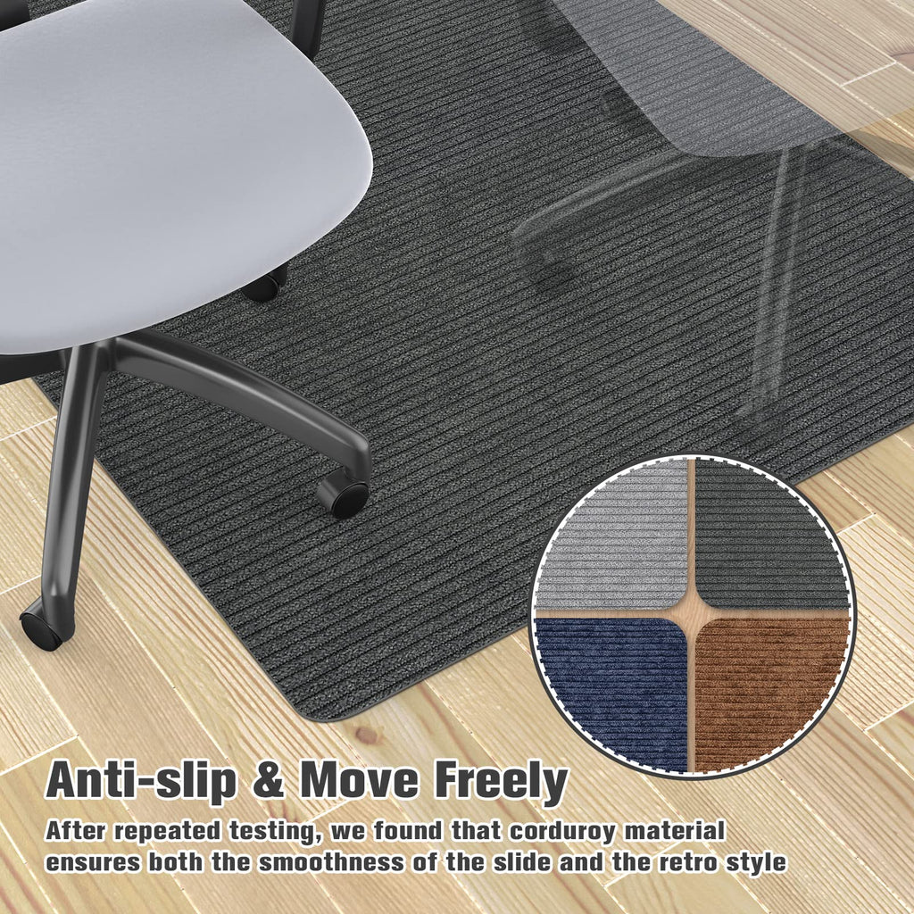 Placoot Desk Chair Mat for Hardwood Floor Corduroy Surface 1/6" Thick 55"x35" Office Chair Mat for Rolling Chairs-100% Large Anti-Slip Backing Under Desk Low-Pile Office Rug Floor Mat for Office/Home