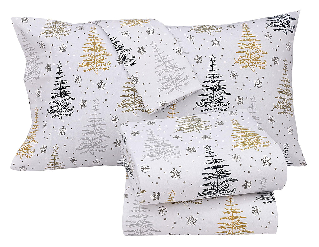RUVANTI Flannel Sheets Queen Size - 100% Cotton Double Brushed Bed Sheets, Deep Pockets 16 Inches Queen Sheet Set, All Seasons Breathable & Extra Soft - Warm & Cozy, 4 Piece, Christmas Tree