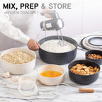 COOK WITH COLOR Prep Bowls with Lids- Wide and Deep Nesting Plastic Small Mixing Bowl Set with Lids, 12 Piece Set - Wide Bowls, Speckled Black