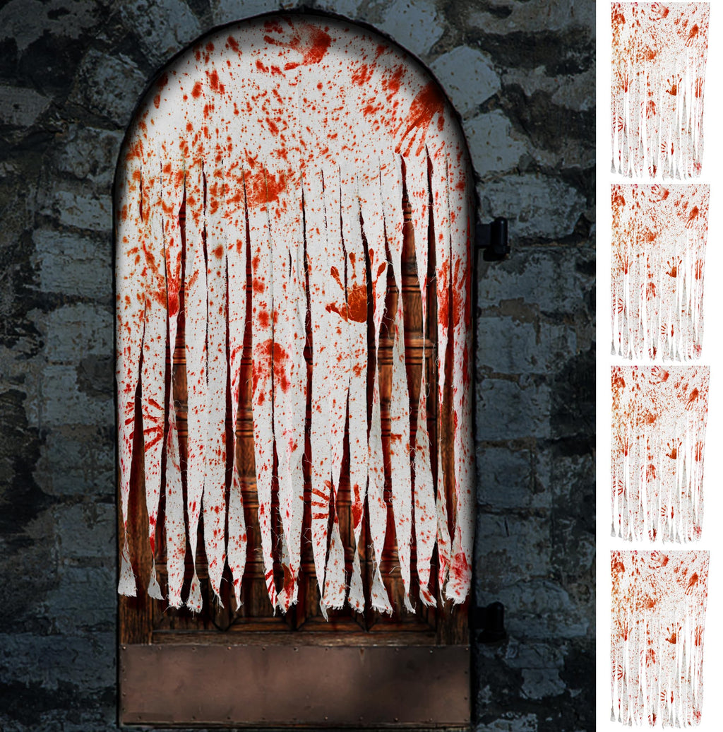 Watayo 4 Pcs Halloween Door Curtain Decorations - 65 x 39 Inch Bloody Handprint Doorway Curtain - Scary Creepy Curtain Cloth for Halloween Party Haunted House Decoration