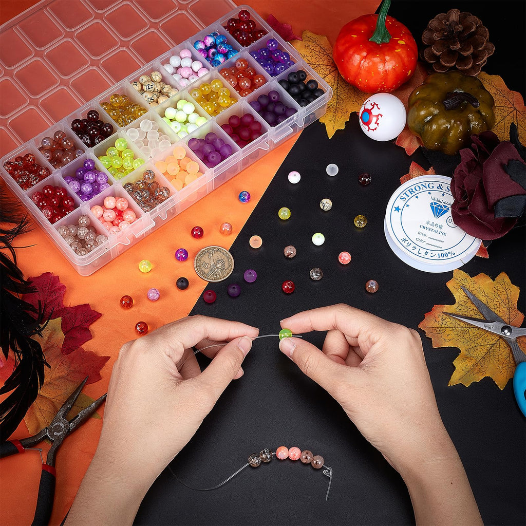 PH PandaHall 720pcs 8mm Glass Beads 24 Style Orange Beads Crystal Bracelet Beads Loose Beads Spacers for Friendship Bracelet Earring Jewelry Making Fall Christmas Tree Ornament Halloween Decoration
