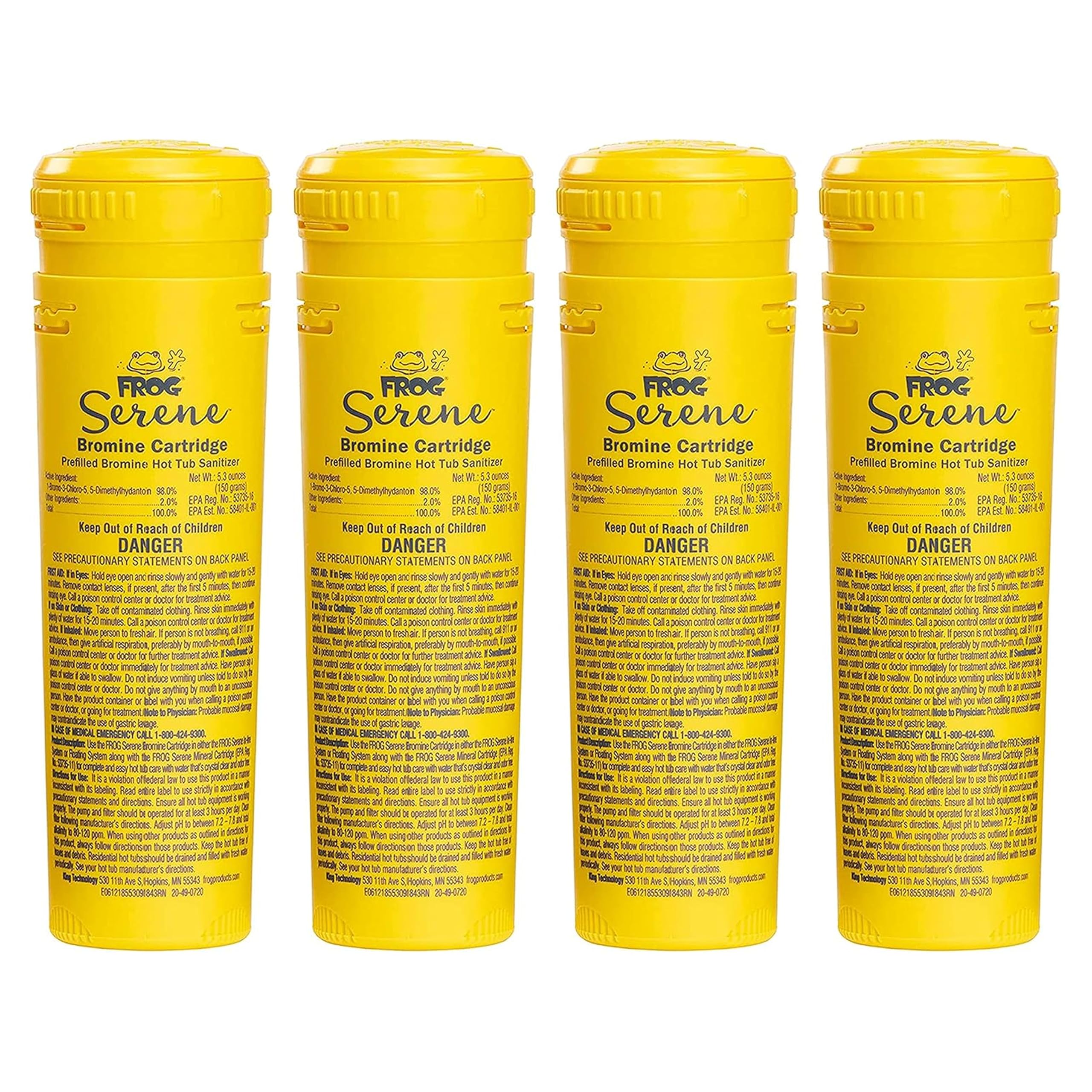 FROG Serene Replacement Bromine Cartridges for use with Hot Tub FROG Serene Floating Sanitizing System - Prefilled for Quick & Easy Hot Tub Maintenance - 4 Pack