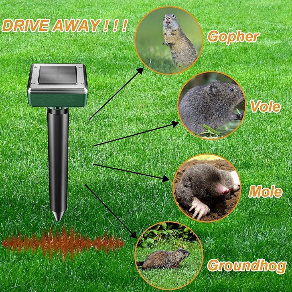 outtkitywi 8 Pc Mole Repellent Solar Powered Sonic Mole Deterrent Spikes, Snake Gopher Vole Repellent for Lawn Garden & Yard Gopher Deterrent, Groundhog Repeller