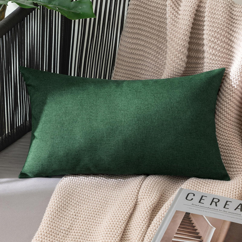 MIULEE Pack of 2 Christmas Spring Decorative Outdoor Solid Waterproof Throw Pillow Covers Polyester Linen Garden Farmhouse Cushion Cases for Patio Tent Balcony Couch Sofa 12x20 inch Emerald Green