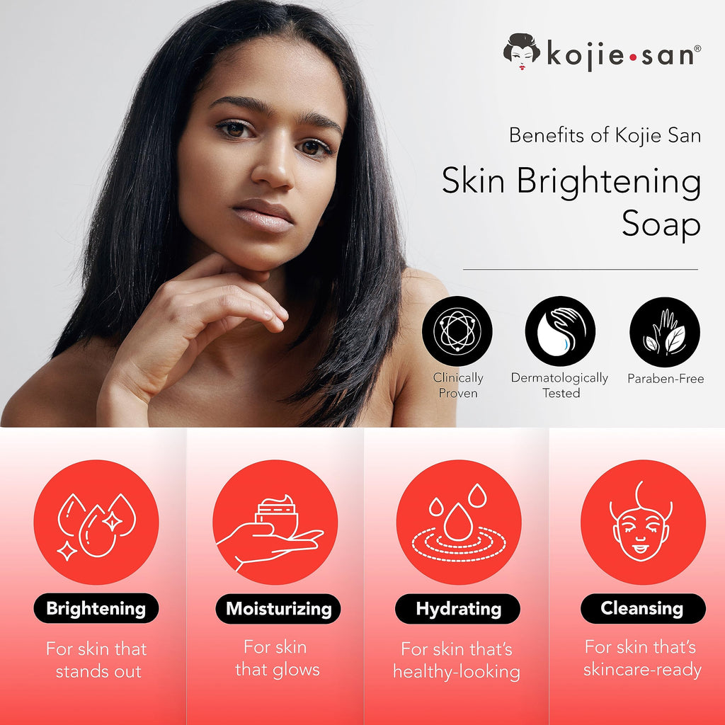 Kojie San Skin Brightening Soap – The Original Kojic Acid Soap that Reduces Dark Spots, Hyper-pigmentation, & other types of skin damage – 100g x 3 Bars