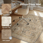 48"x60" Office Chair Mat for Hardwood Tile Floor, Under Desk Carpet Protector for Rolling Computer Chair Mat, Machine Washable Area Rug, Anti-Slip 1/5" Thick Low Pile Thin Vinyl Floor Mat, Wood