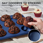 HONGBAKE 9-Piece Baking Pans Set Nonstick, Stackable Non Toxic Bakeware Sets with Diamond Texture, Oven Pan Set for Cooking, Includes Cookie Sheet with Rack, Cake Pan, Roasting Pan, Muffin Tin, Blue