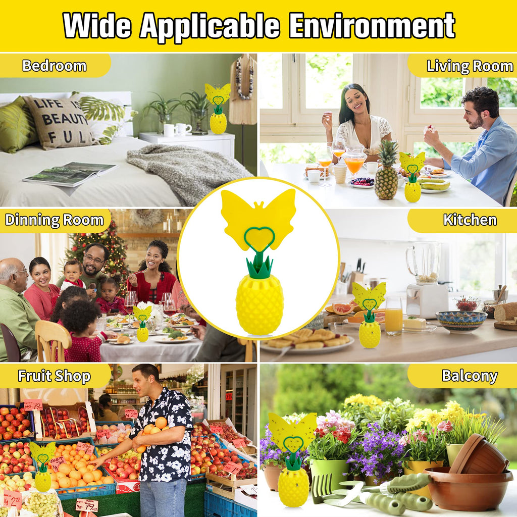 Fruit Fly Trap with Sticker, Effective Fly Catcher Gnat Traps for House Indoor, Fruit Fly Killer Comes with Attractant and Double-Sided Sticker, Non-Toxic Reusable Fly Trap for Home, Kitchen - 4 Pack
