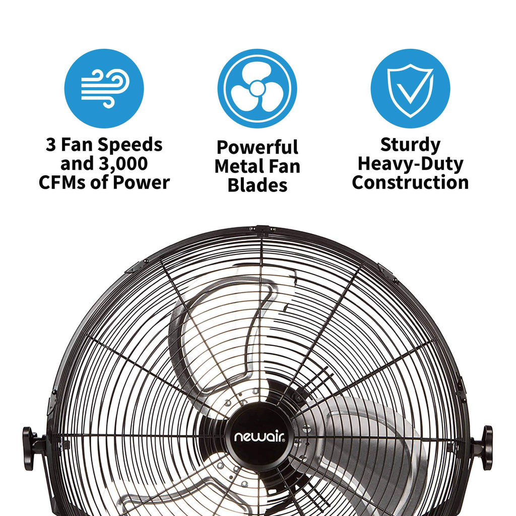 NewAir 18" High Velocity Industrial Floor Fan, Heavy Duty Metal Fan, Adjustable Tilt and 3 Speeds up to 4012 CFM, Rotatory Switch | Garage Fan for Indoor, Warehouse, Workshop, Gym or Home