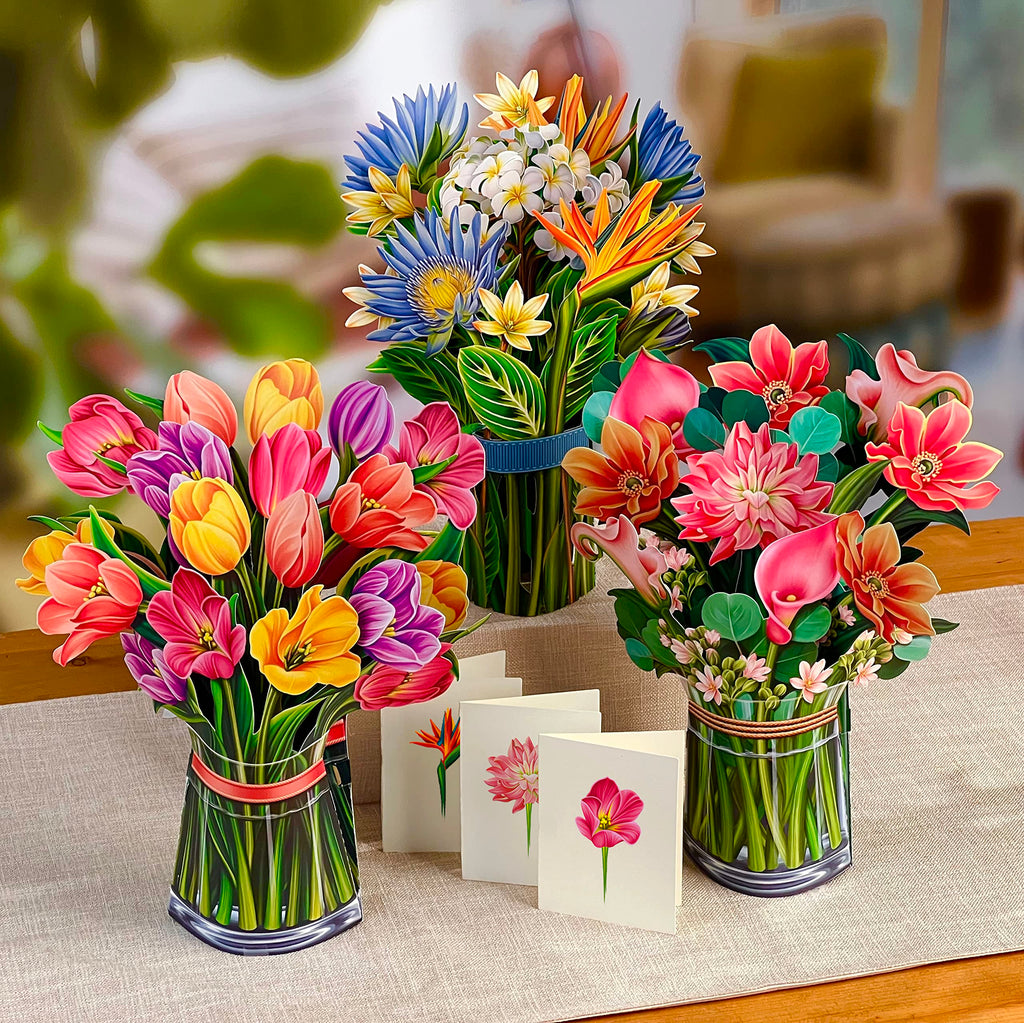 Freshcut Paper Pop Up Cards, Paper Flower Bouquet 3D Popup Greeting Cards with Note Card & Envelope, Birthday Card, Anniversary Card, Get Well Gifts for Women, 12" Everyday Appreciation 3pk