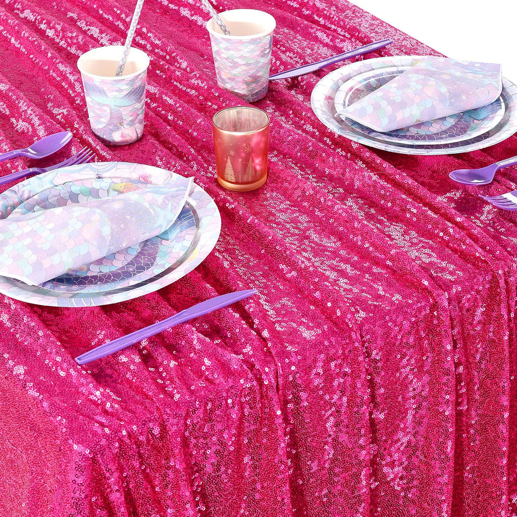 QueenDream Hot Pink Tablecloth 60 x 102 Inch Sequin Tablecloth Fuchsia Sparkly Tableclothfor Bridal Baby Shower Wedding Christmas Decorations