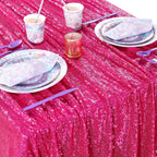 QueenDream Hot Pink Tablecloth 60 x 102 Inch Sequin Tablecloth Fuchsia Sparkly Tableclothfor Bridal Baby Shower Wedding Christmas Decorations