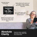 American Lifetime 【New 2024 Dementia Clock Large Digital Clock for Seniors, Digital Clock Large Display, Custom Alarms, Clock with Day & Date for Elderly, Large Number Digital Clock White, 15 Inch