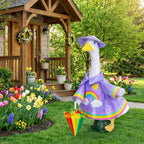 DECOHS 3 Pcs/Set Raincoat Porch Goose Outfits, Summer Lawn Goose Statue Raincoat Costume, Yard Goose Clothes Raincoats Umbrella Hat Outfit for 23" Statue Patio Garden Decoration (Purple Rainbow)