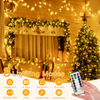 Ollny Christmas Lights Outdoor 400LED 131FT, Warm White Fairy Lights with Remote 3 Timer, Plug in 8 Modes String Lights for Bedroom Indoor Outside House Party Xmas Decorations