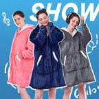 JOYWOO Wearable Blanket Hoodie, Oversized Hooded Blanket for Adult, Birthday Christmas Gifts for Women Men, Cozy Fuzzy Sherpa Sweatshirt Blanket with Giant Pocket and Zipper, Navy Blue