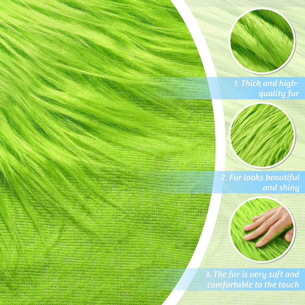 Faux Fur Fabric Christmas Fluffy Fuzzy Craft Shaggy Synthetic Plush Patch Sewing Fur Cuts for DIY Halloween Winter Costume Gnome Beard Miniature Dolls Costume Rugs Mats (Green,60 x 18 Inch)