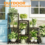 Bamworld Outdoor Black Plant Shelf Indoor Tiered Table for Multiple Plants 3 Tiers 7 Potted Ladder Plant Holder Pot Stand for Window Garden Balcony Living Room
