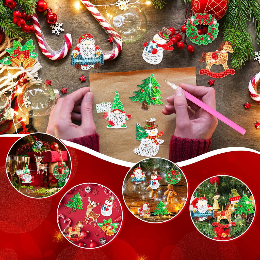Jetec 20 Pcs Christmas DIY Diamond Key Chain Ornaments Diamond Painting Keychain for Christmas Party Decoration (Cute Style)