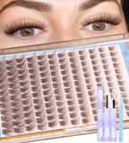 Mavphnee Brown Lash Clusters Kit Natural Eyelash Clusters Dark Brown Eyelash Extensions CC-Curly Pestañas Postizas Wispy Individual Lash Extensions Kit 8-16MM Brown Cluster Lashes 144PCS DIY Lash Kit