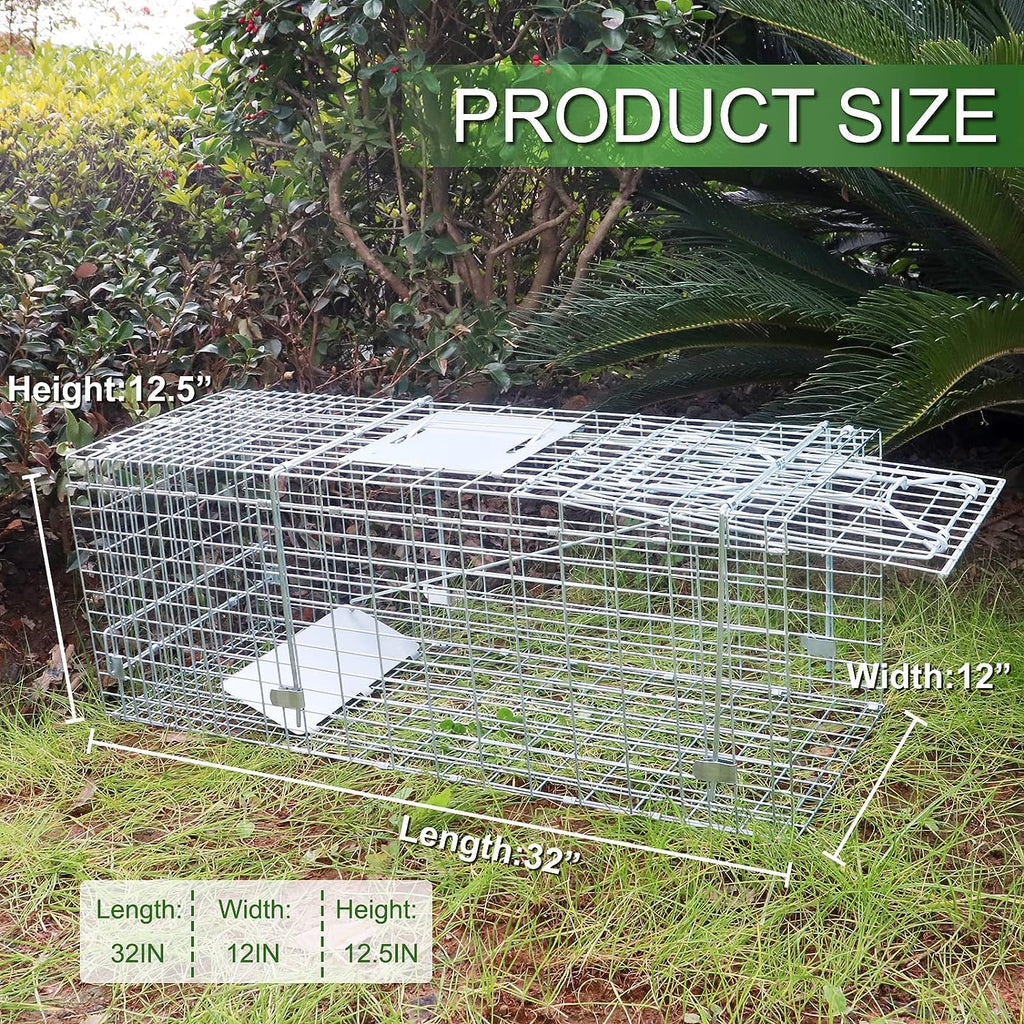 2023 Upgraded Reinforced Animal Traps,Rabbit Traps,33in Live Animal Cage for Squirrels,Stray Cats Trap, Live Traps for Raccoons, Stainless Steel Foldable with Pedal Triggers(33x12x13inch)