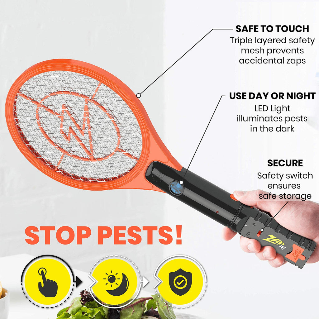 ZAP IT! Bug Zapper Rechargeable Bug Zapper Racket, 4,000 Volt, USB Charging Cable
