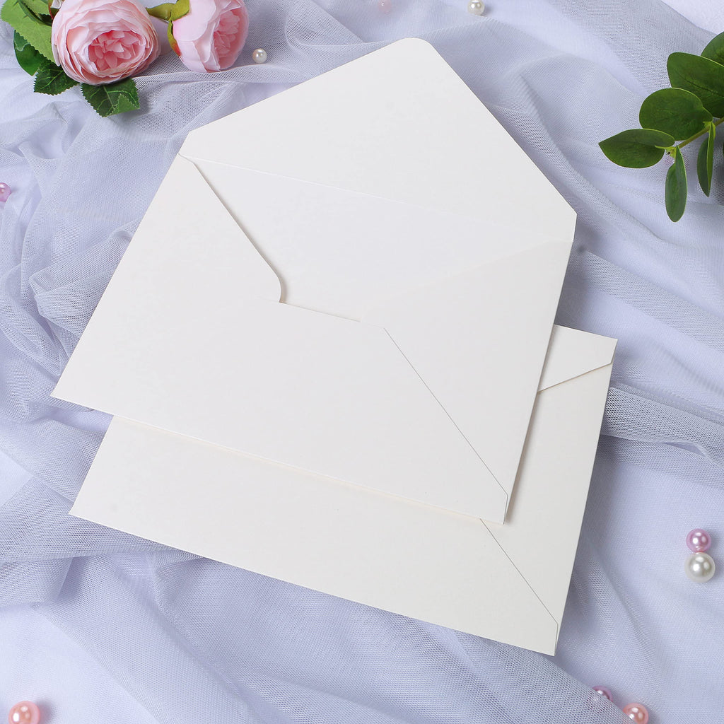 PONATIA 50PCS A7 Thick Shiny Ivory Envelopes, 5.25 x 7.5'' Ivory Wedding Envelopes, A7 Envelopes for Invitations, Perfect for 5x7'' Weddings, Invitation Cards, Christmas Gift Cards Envelopes