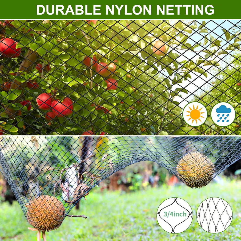 WOSCMI 25' x 50' Bird Netting Nylon for Garden Fruit Trees Chicken Coop Poultry Netting with 3/4'' Mesh Size