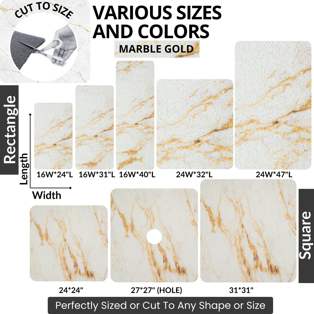 Square Shower Mat - Non Slip Shower Mats for Inside Shower - Extra Large 31x31 Shower Floor Mat Non Slip - Square Bath Mat for Shower - Secure Anti Slip Loofah Shower Bath Mat (31x31 Marble Gold)