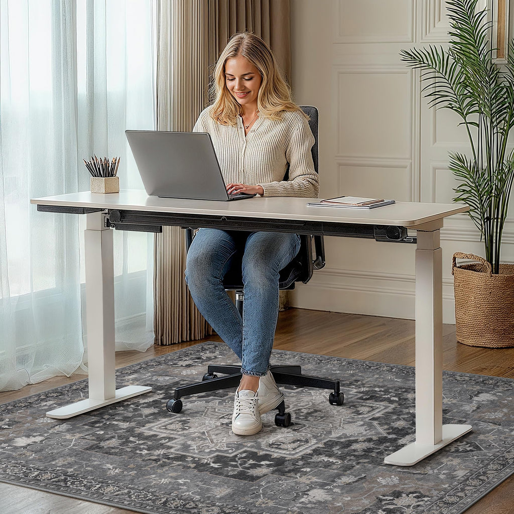 48"x60" Office Chair Mat for Hardwood Tile Floor, Under Desk Carpet Protector for Rolling Computer Chair Mat, Machine Washable Area Rug, Anti-Slip 1/5" Thick Low Pile Thin Vinyl Floor Mat, Black