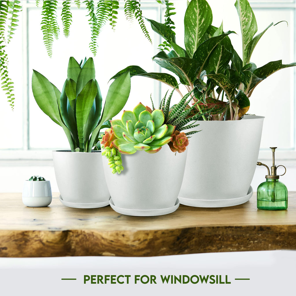 Utopia Home - Plant Pots Indoor with Drainage - 7/6.6/6/5.3/4.8 Inches Home Decor Flower Pots for Indoor Planter - Pack of 10 Plastic Planters for Indoor Plants, Cactus, Succulents Pot - White
