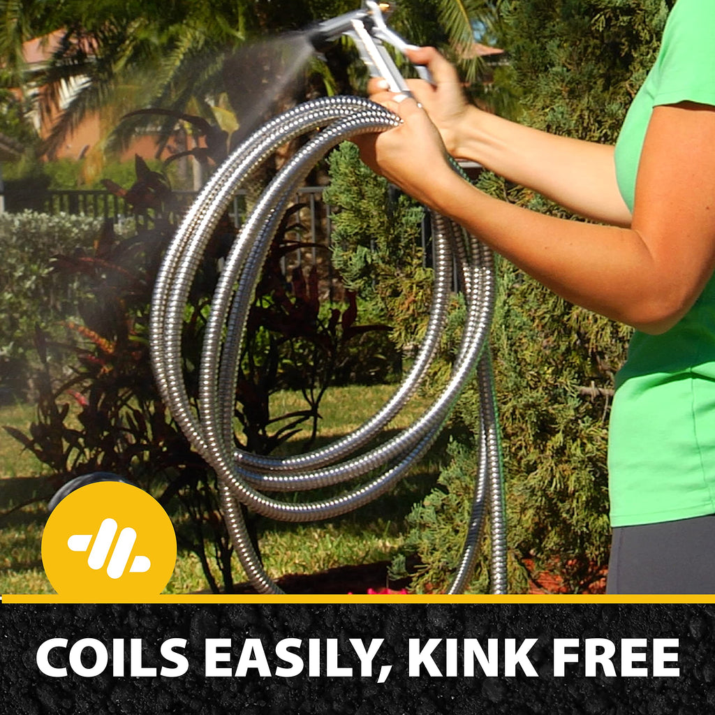 BIONIC STEEL 75 FT Garden Hose with Nozzle, 304 Stainless Steel Metal Water Hose 75Ft 500 PSI