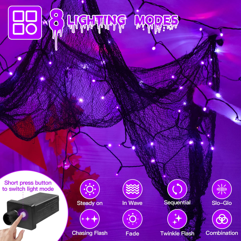 Guhope 66FT 200 LED Halloween Lights, Purple Halloween Lights Outdoor with 8 Lighting Modes, Waterproof Halloween String Lights for Christmas Outdoor Party Yard Garden Decoration