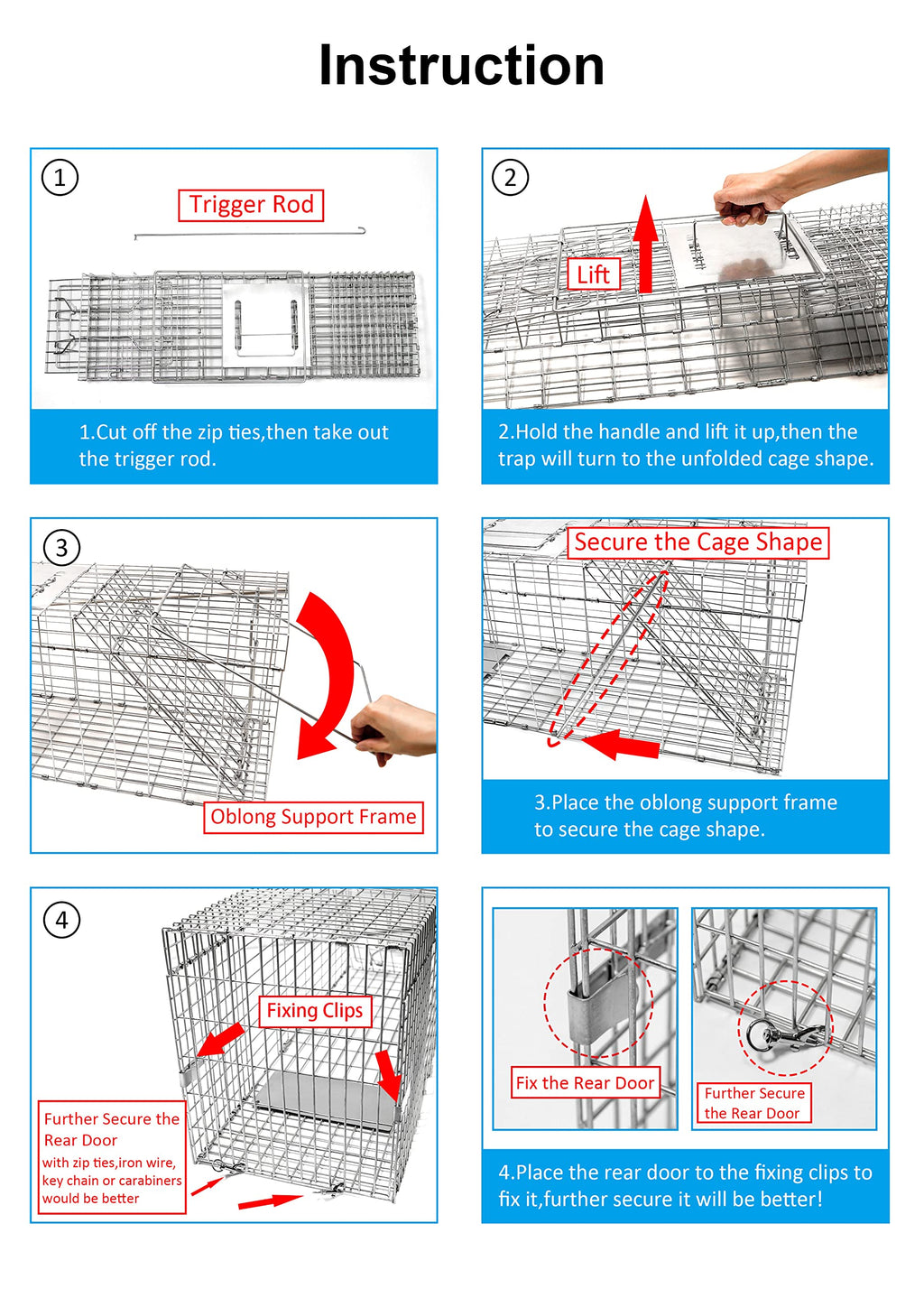 2-Pack H&B Live Animal Cage Trap,Folding 32x10x12 inch Humane Cat Trap for Stray Cats,Raccoons,Squirrel,Skunk,Mole,Groundhog,Opossums Armadillo,Rabbit,Catch and Release(Silver)