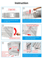 2-Pack H&B Live Animal Cage Trap,Folding 32x10x12 inch Humane Cat Trap for Stray Cats,Raccoons,Squirrel,Skunk,Mole,Groundhog,Opossums Armadillo,Rabbit,Catch and Release(Silver)