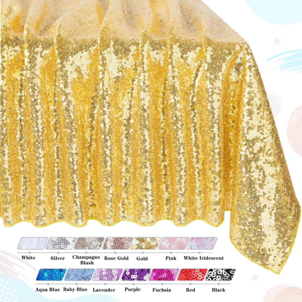 QueenDream Gold Sequin Tablecloth 60x102 Inch Sparkly Gold Wedding Tablecloth for Baby Shower Birthday Christmas Party Decorations