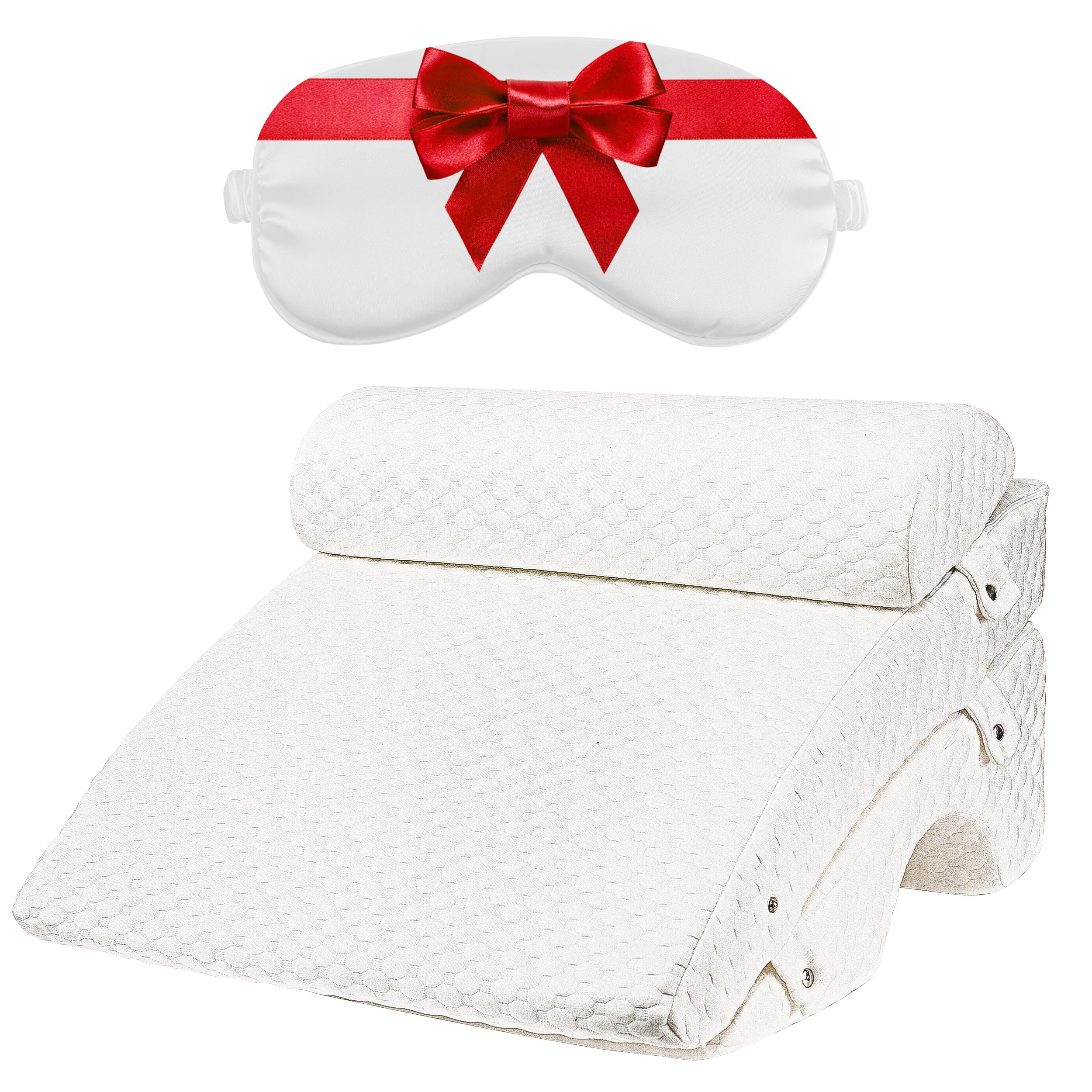 Wedge Pillow for Sleep Apnea with Extra Sleep Mask, 8 & 12 Inch Adjustable Wedge Pillow for Acid Reflux Relief, Washable Cover, Memory Foam Sleep Apnea Pillow for Back support, Leg, Knee & Acid reflux