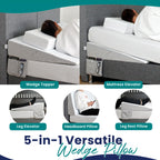 Under Mattress Wedge for Acid Reflux, Queen Size Bed Wedge, Under Support & Mattress Riser, Memory Foam Top 7.5-Inch Head Riser Incline Topper, Non-Slip Bottom & Side Storage Pockets